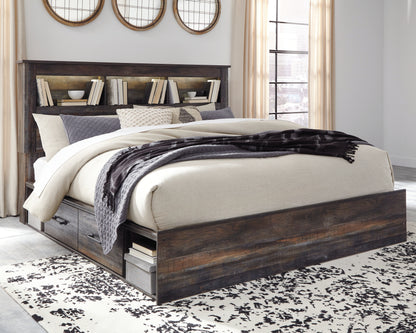 Myers Furniture Outlet - Ashley Furniture - Drystan Bedroom - King Bookcase Bed with 4 Storage Drawers / Multi - B211B52