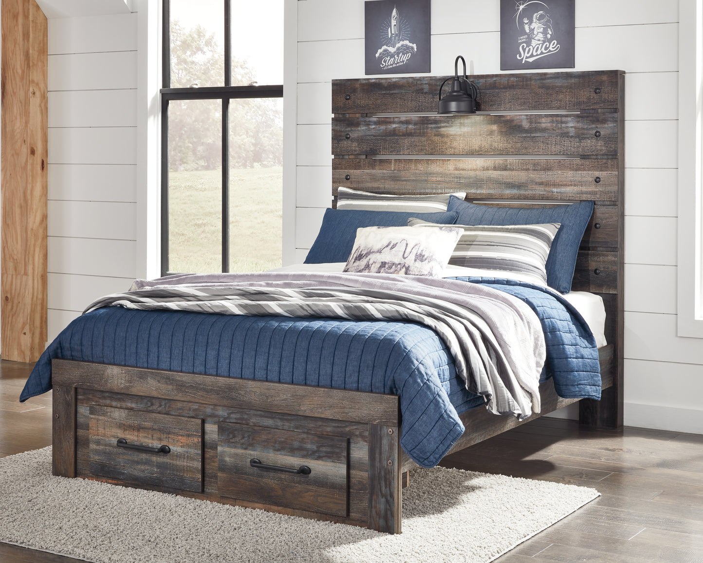 Myers Furniture Outlet - Ashley Furniture - Drystan Bedroom - Full Panel Bed with 2 Storage Drawers / Multi - B211B47