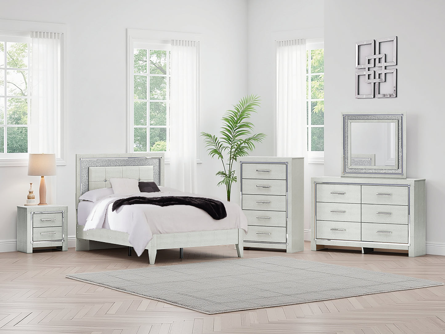 Myers Furniture Outlet - Ashley Furniture - Zyniden Bedroom - Full Upholstered Panel Bed / Silver - B2114B4