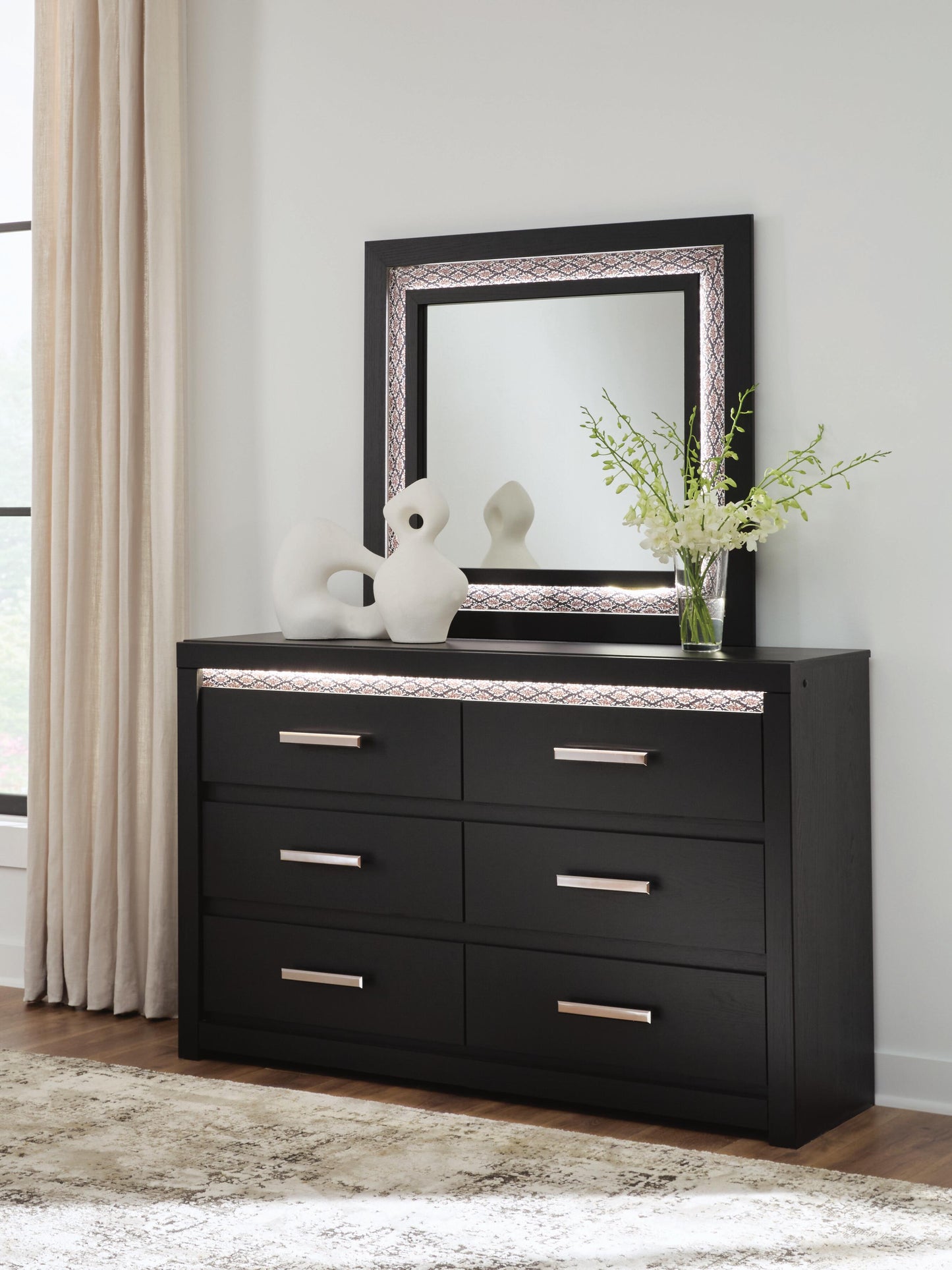 Myers Furniture Outlet - Ashley Furniture - Shoralli Bedroom - Dresser and Mirror / Black - B2611B1