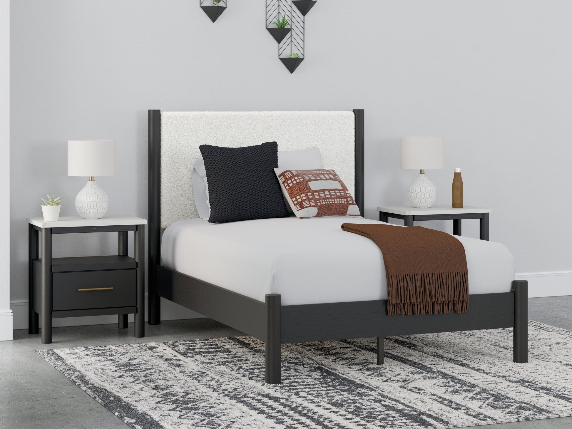 Myers Furniture Outlet - Ashley Furniture - Cadmori Bedroom - Full Upholstered Panel Bed / Black/White - B2616B3
