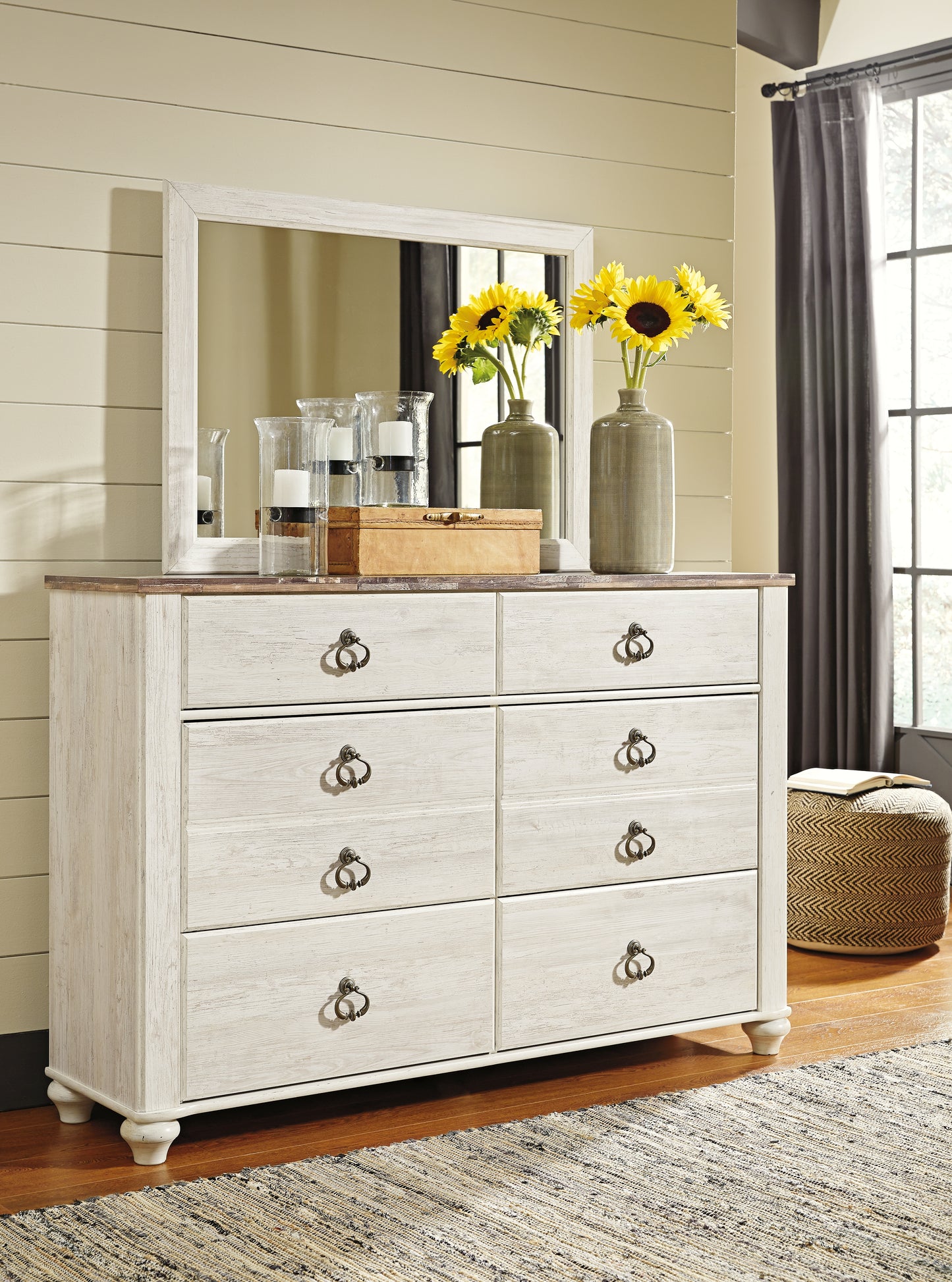 Myers Furniture Outlet - Ashley Furniture - Willowton Bedroom - Dresser and Mirror / Whitewash - B267B1