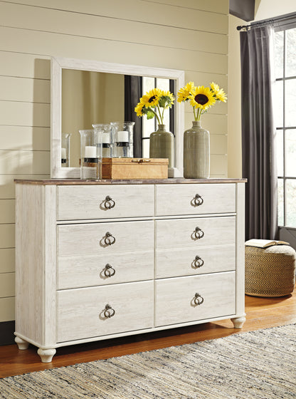 Myers Furniture Outlet - Ashley Furniture - Willowton Bedroom - Dresser and Mirror / Whitewash - B267B1