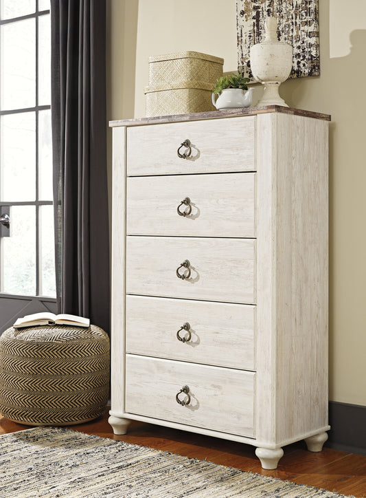 Myers Furniture Outlet - Ashley Furniture - Willowton Bedroom - California King Panel Bed / Whitewash - B267B28