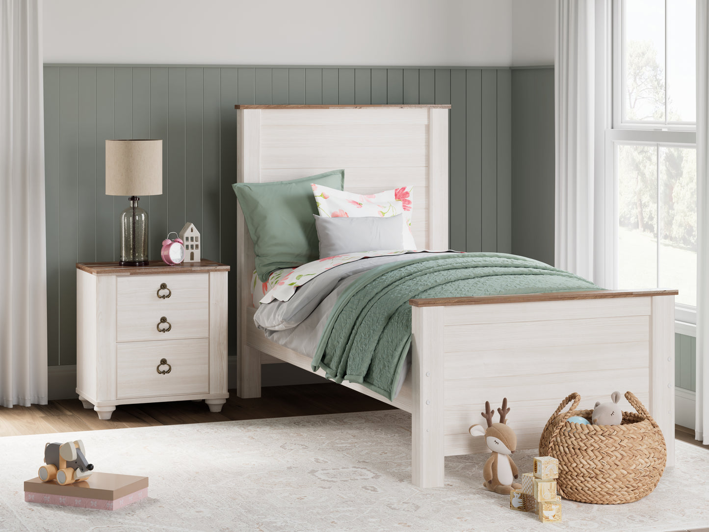 Myers Furniture Outlet - Ashley Furniture - Willowton Bedroom - Twin Panel Bed / Whitewash - B267B15