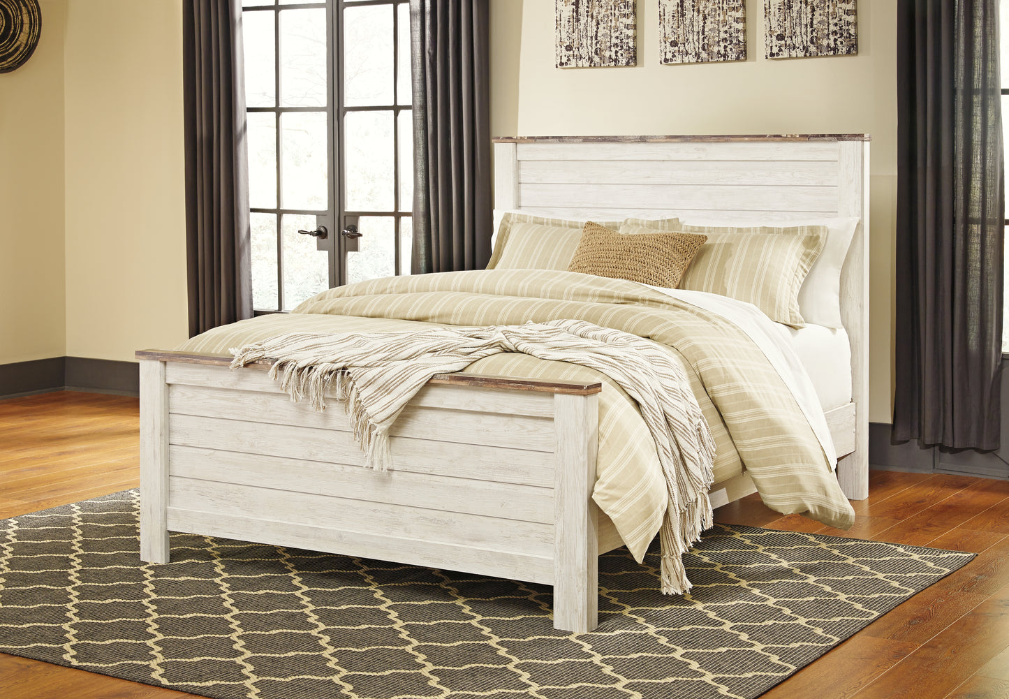 Myers Furniture Outlet - Ashley Furniture - Willowton Bedroom - King Panel Bed / Whitewash - B267B10