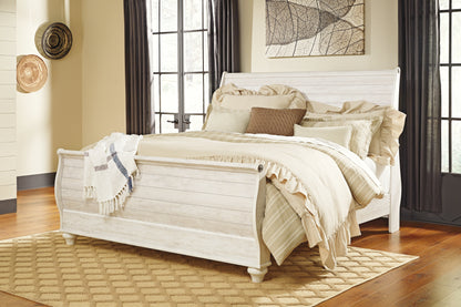 Myers Furniture Outlet - Ashley Furniture - Willowton Bedroom - Queen Sleigh Bed / Whitewash - B267B4