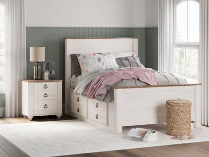 Myers Furniture Outlet - Ashley Furniture - Willowton Bedroom - Full Panel Bed with 2 Storage Drawers / Whitewash - B267B22