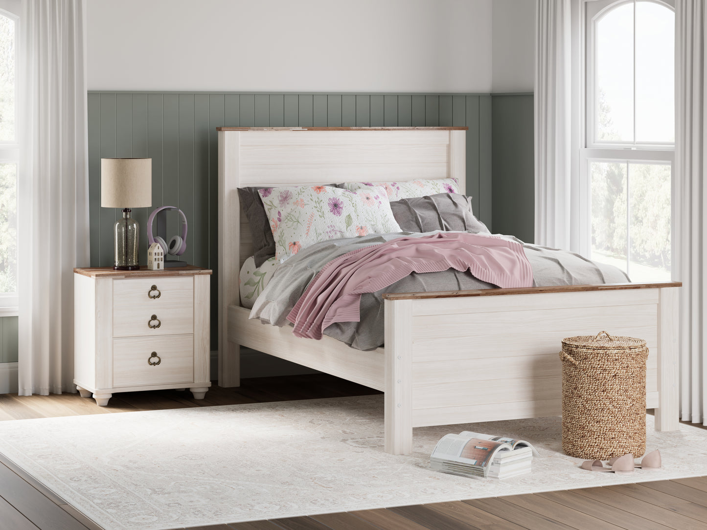 Myers Furniture Outlet - Ashley Furniture - Willowton Bedroom - Full Panel Bed / Whitewash - B267B17