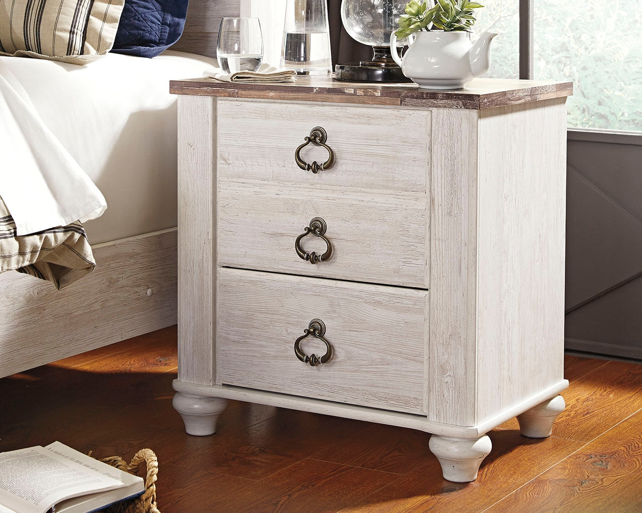 Myers Furniture Outlet - Ashley Furniture - Willowton Bedroom - Two Drawer Night Stand / Whitewash - B267-92