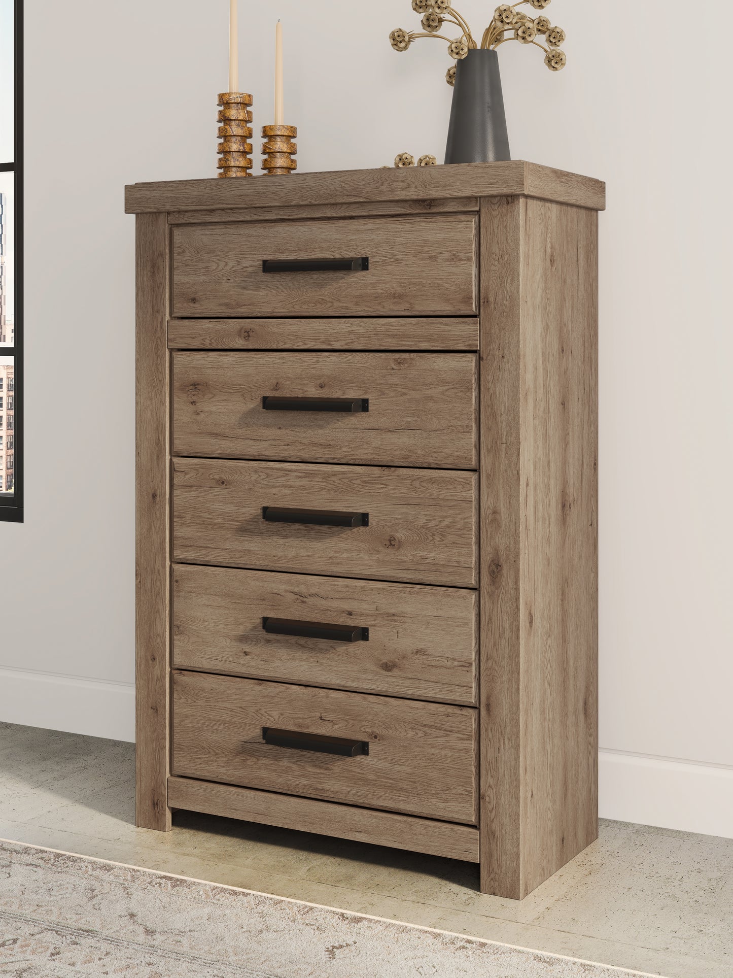 Myers Furniture Outlet - Ashley Furniture - Oliandon Bedroom - Five Drawer Chest / Light Brown - PCB2844-46
