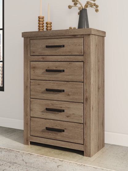 Myers Furniture Outlet - Ashley Furniture - Oliandon Bedroom - Five Drawer Chest / Light Brown - PCB2844-46