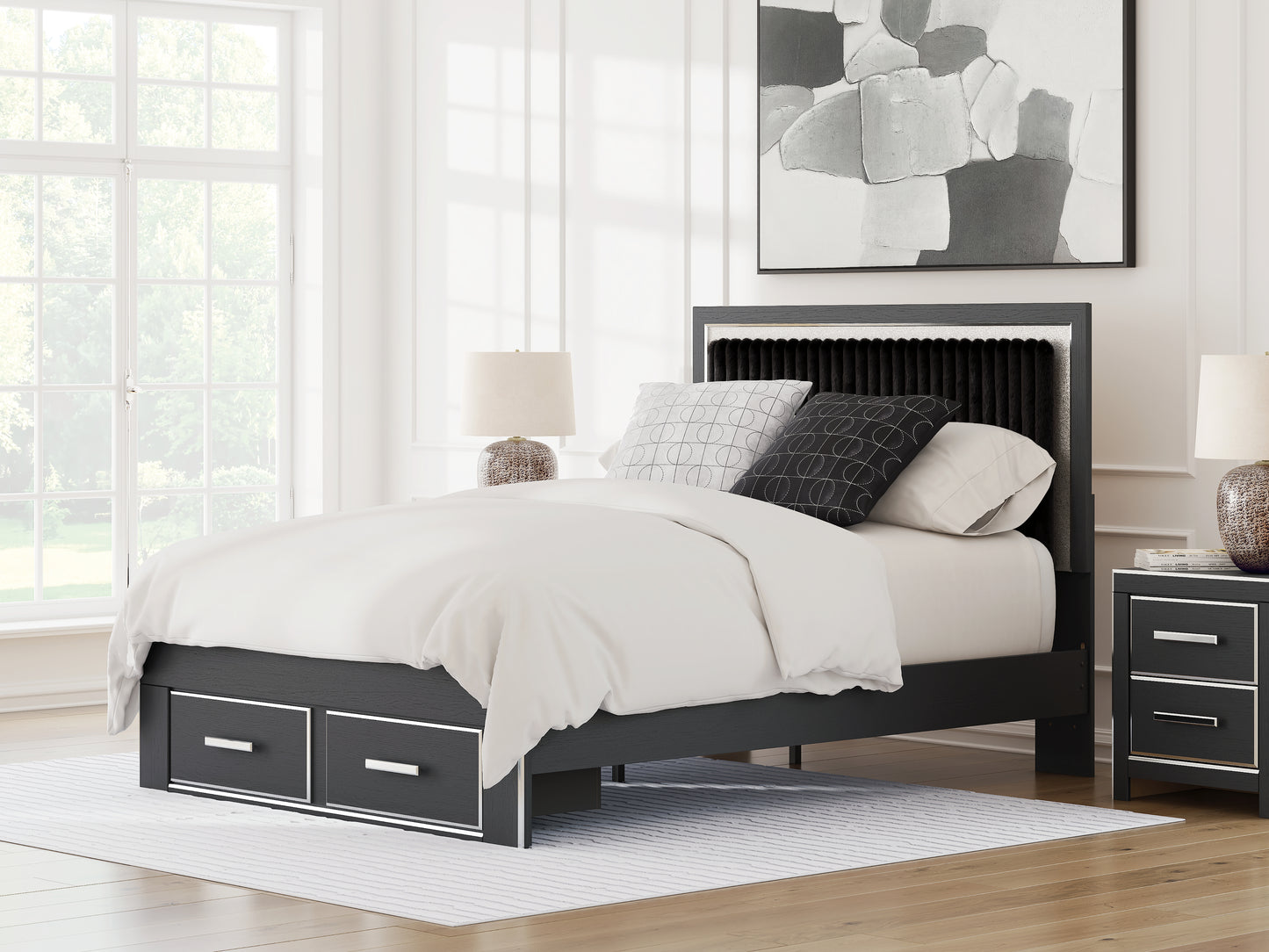 Myers Furniture Outlet - Ashley Furniture - Zuraleus Bedroom - Queen Upholstered Panel Storage Bed / Black - PCB3380B4