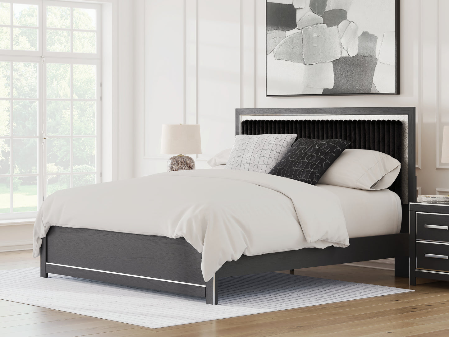 Myers Furniture Outlet - Ashley Furniture - Zuraleus Bedroom - King Upholstered Platform Bed / Black - PCB3380B10