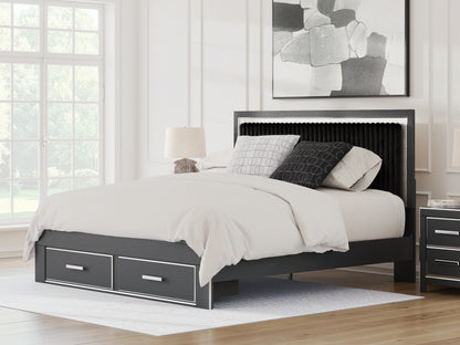 Myers Furniture Outlet - Ashley Furniture - Zuraleus Bedroom - King Upholstered Panel Storage Bed / Black - PCB3380B11