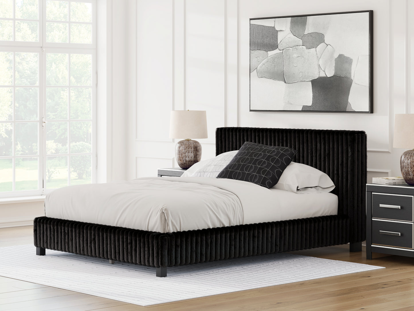 Myers Furniture Outlet - Ashley Furniture - Zuraleus Bedroom - Queen Upholstered Bed / Black - PCB3380B8