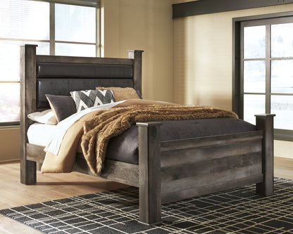 Myers Furniture Outlet - Ashley Furniture - Wynnlow Bedroom - Queen Upholstered Poster Bed / Gray - B440B7