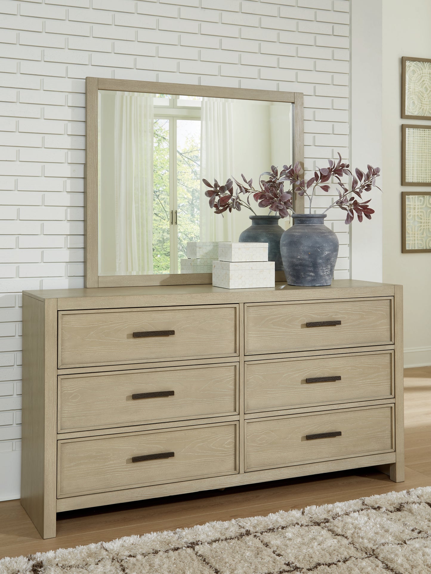 Myers Furniture Outlet - Ashley Furniture - Calmoro Bedroom - Dresser and Mirror / Gray - B602B1