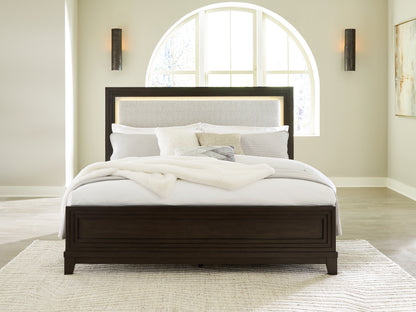 Myers Furniture Outlet - Ashley Furniture - Neymorton Bedroom - King Upholstered Panel Bed / Dark Grayish Brown - B618B4