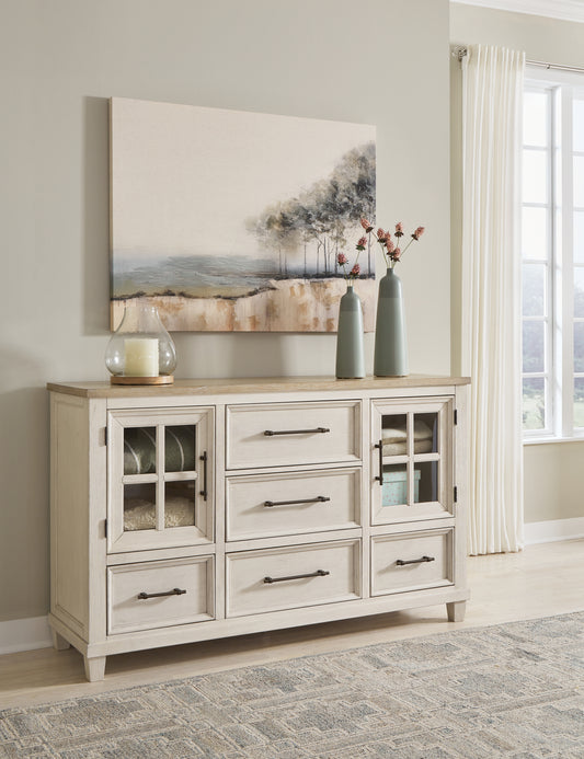 Myers Furniture Outlet - Ashley Furniture - Shaybrock Bedroom - King Panel Bed / Antique White - B683B6
