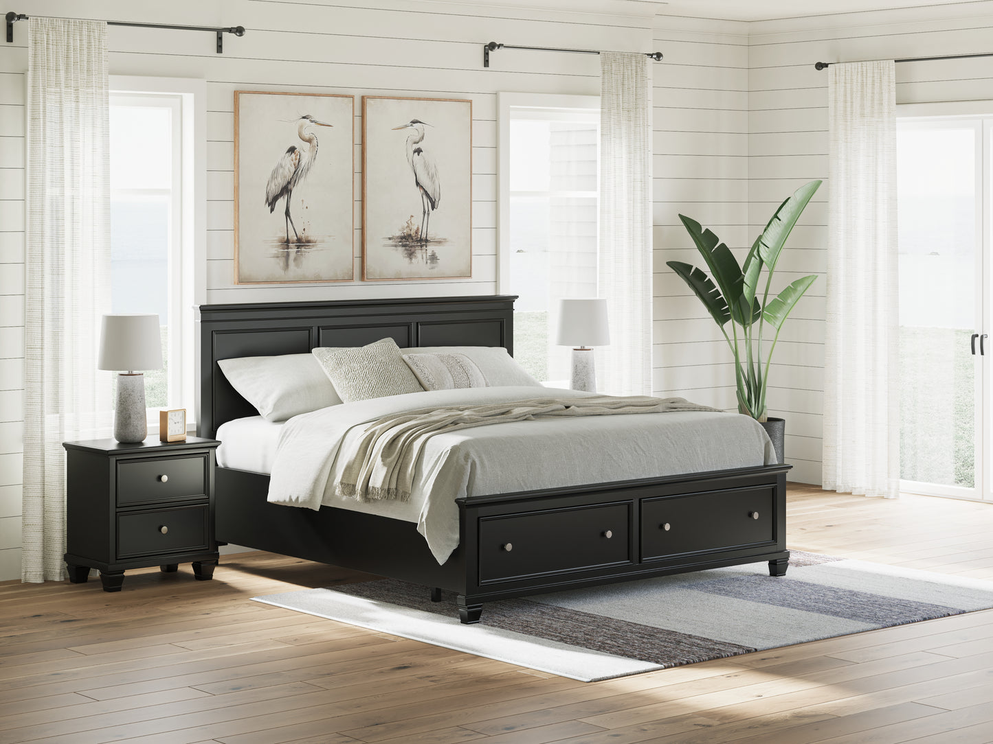 Myers Furniture Outlet - Ashley Furniture - Lanolee Bedroom - King Panel Storage Bed / Black - B687B19