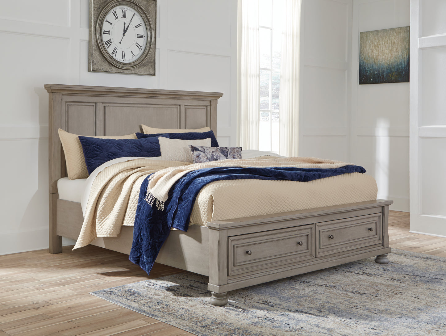 Myers Furniture Outlet - Ashley Furniture - Lettner Bedroom - King Panel Storage Bed / Light Gray - B733B33