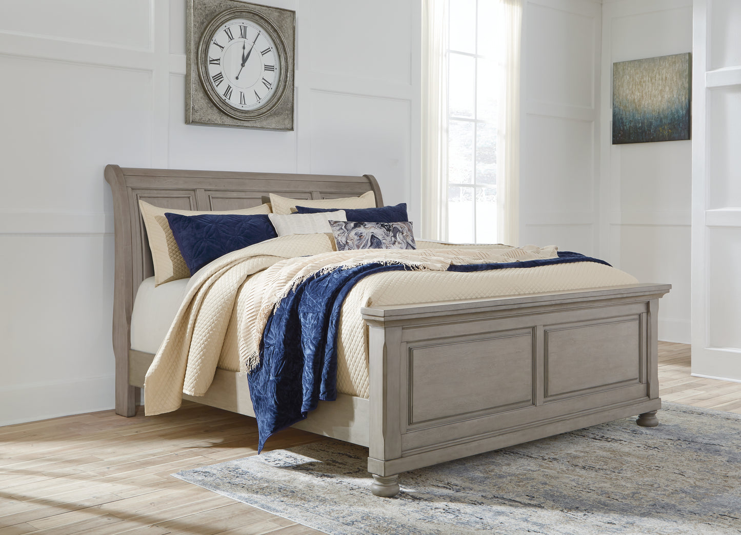 Myers Furniture Outlet - Ashley Furniture - Lettner Bedroom - King Sleigh Bed / Light Gray - B733B34