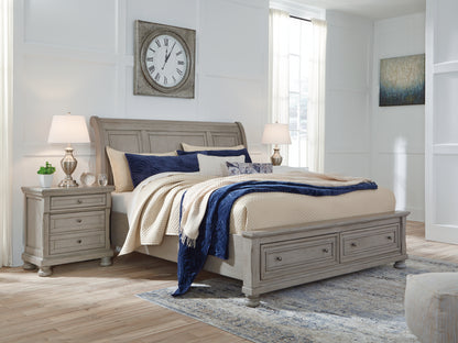 Myers Furniture Outlet - Ashley Furniture - Lettner Bedroom - Queen Sleigh Bed with 2 Storage Drawers / Light Gray - B733B3