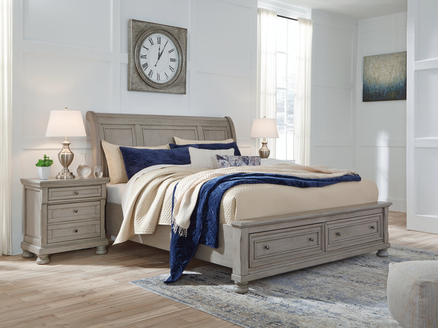 Myers Furniture Outlet - Ashley Furniture - Lettner Bedroom - California King Sleigh Bed with 2 Storage Drawers / Light Gray - B733B9