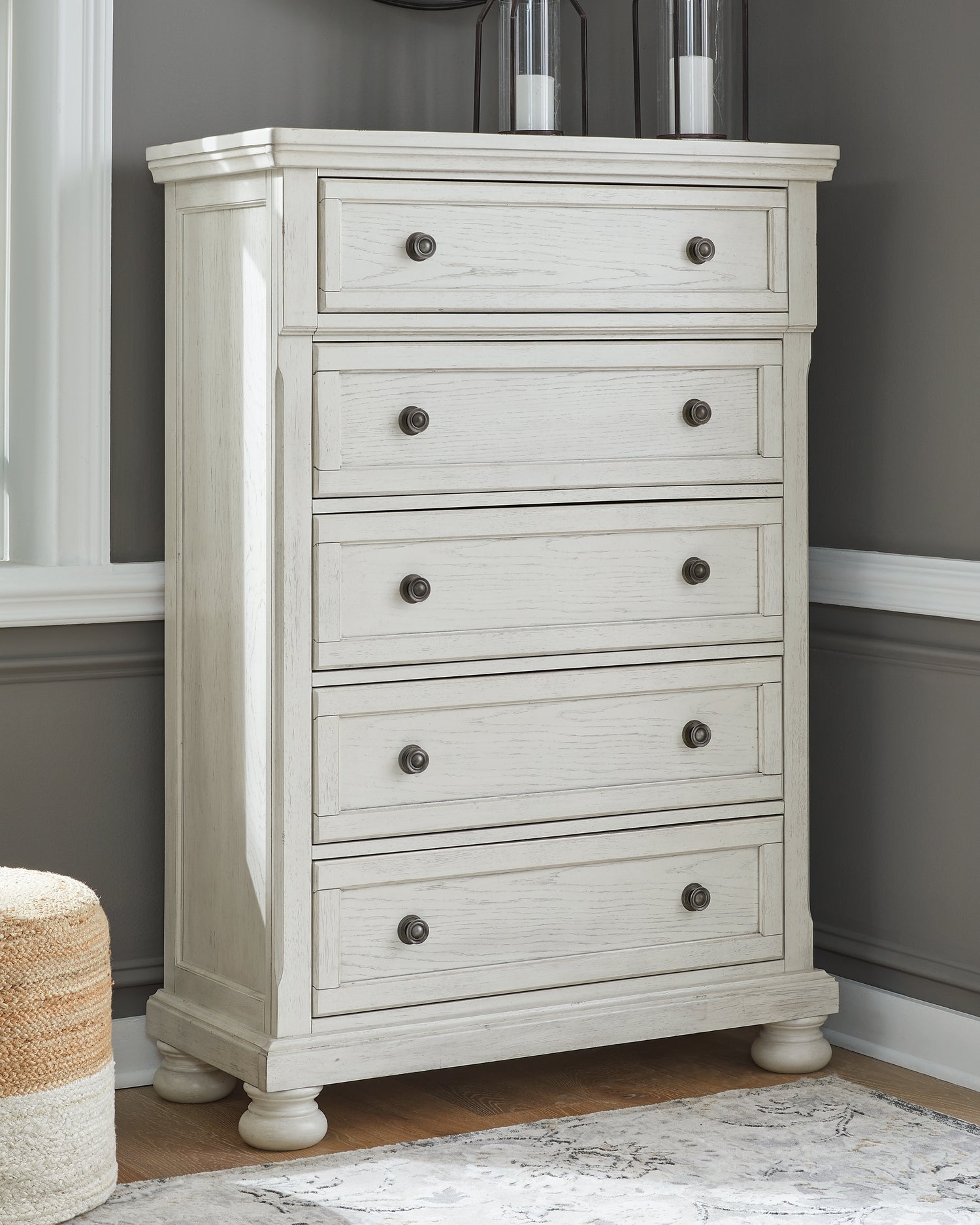 Myers Furniture Outlet - Ashley Furniture - Robbinsdale Bedroom - King Panel Storage Bed / Antique White - B742B25