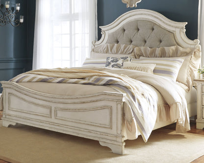 Myers Furniture Outlet - Ashley Furniture - Realyn Bedroom - King Upholstered Panel Bed / Chipped White - B743B6