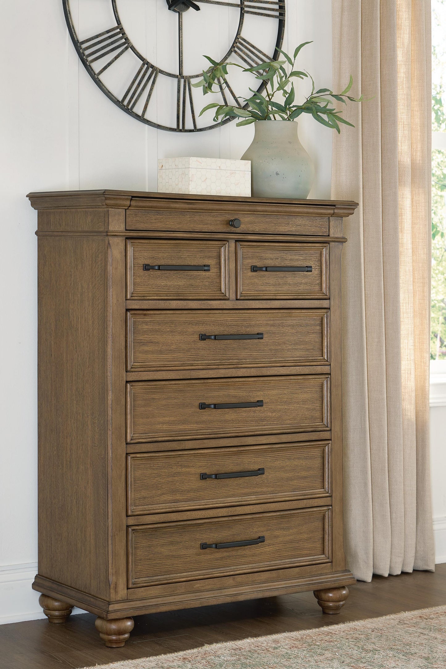 Myers Furniture Outlet - Ashley Furniture - Karallin Bedroom - Seven Drawer Chest / Medium Brown - PCB782-46