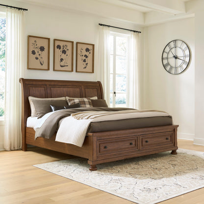 Myers Furniture Outlet - Ashley Furniture - Zackaryn Bedroom - King Sleigh Storage Bed / Warm Brown - PCB807B7