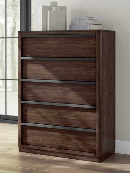 Myers Furniture Outlet - Ashley Furniture - Dilenno Bedroom - Five Drawer Chest / Dark Brown - PCB857-46