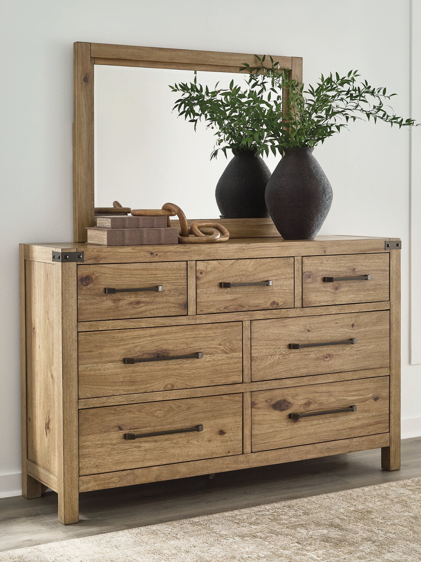 Myers Furniture Outlet - Ashley Furniture - Ridgester Bedroom - Dresser and Mirror / Light Brown - B858B1