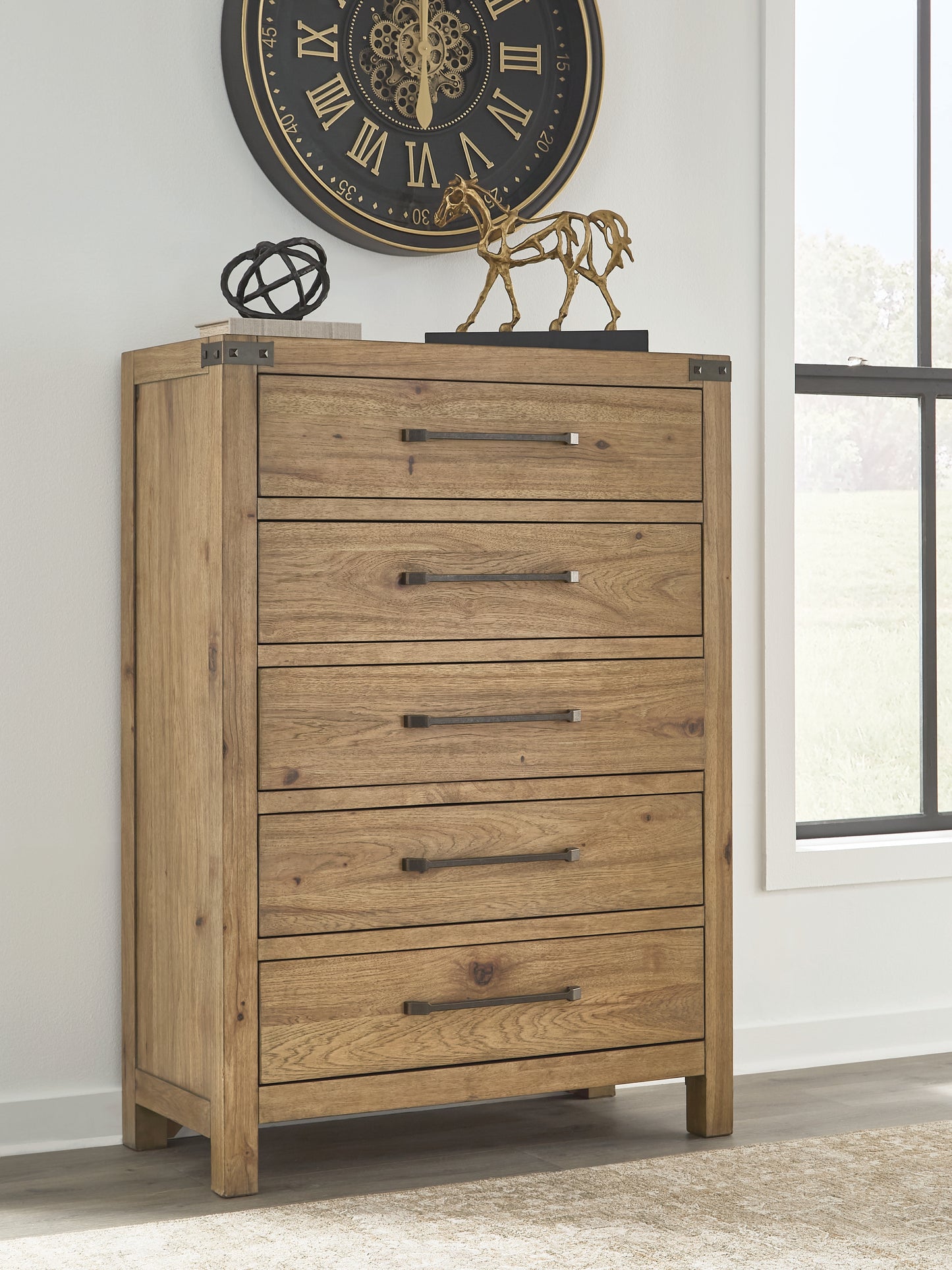 Myers Furniture Outlet - Ashley Furniture - Ridgester Bedroom - Five Drawer Chest / Light Brown - B858-46