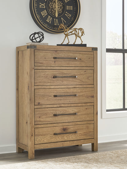 Myers Furniture Outlet - Ashley Furniture - Ridgester Bedroom - Five Drawer Chest / Light Brown - B858-46