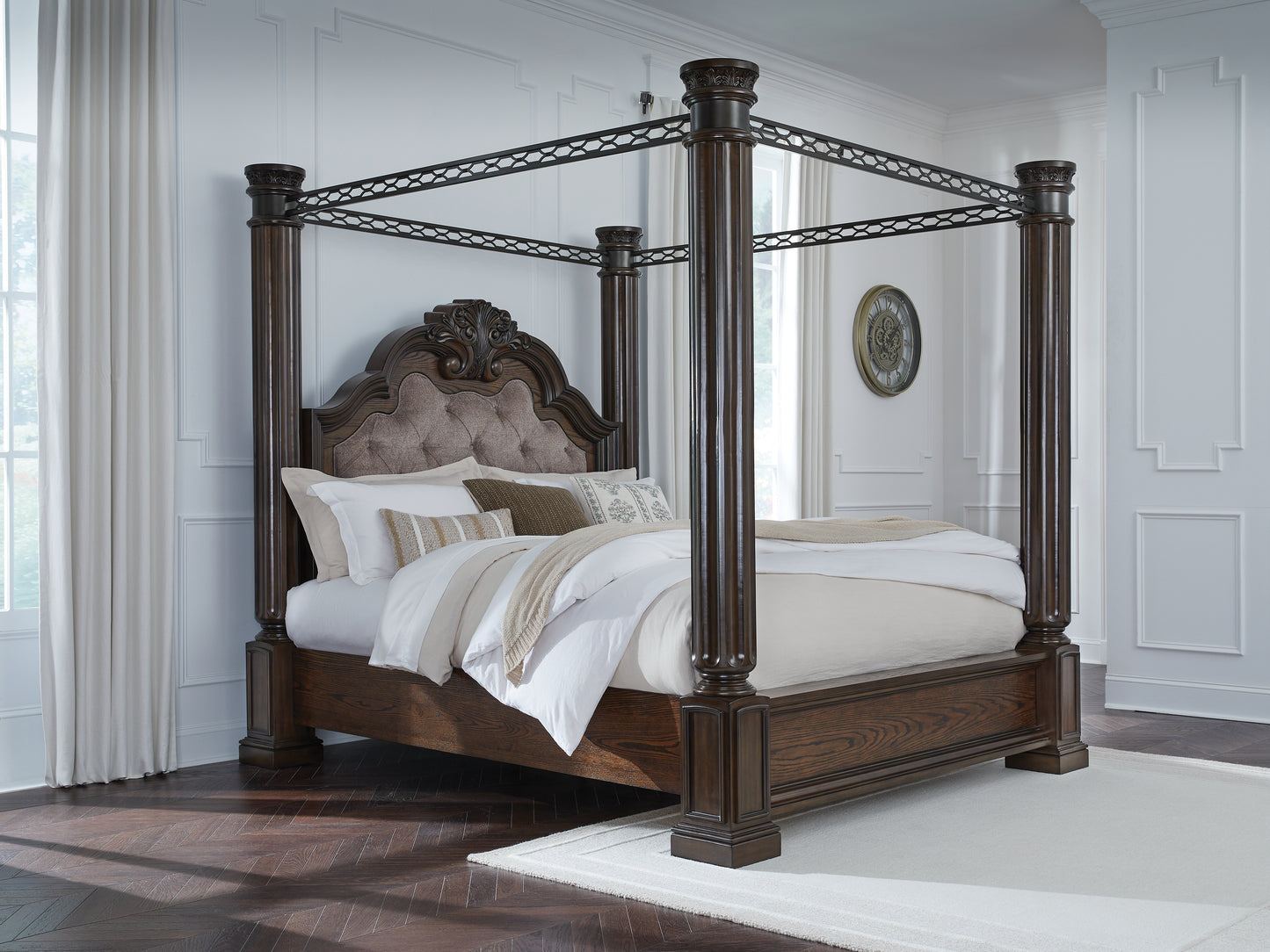 Myers Furniture Outlet - Ashley Furniture - Maylee Bedroom - California King Canopy Bed / Dark Brown - B947B11