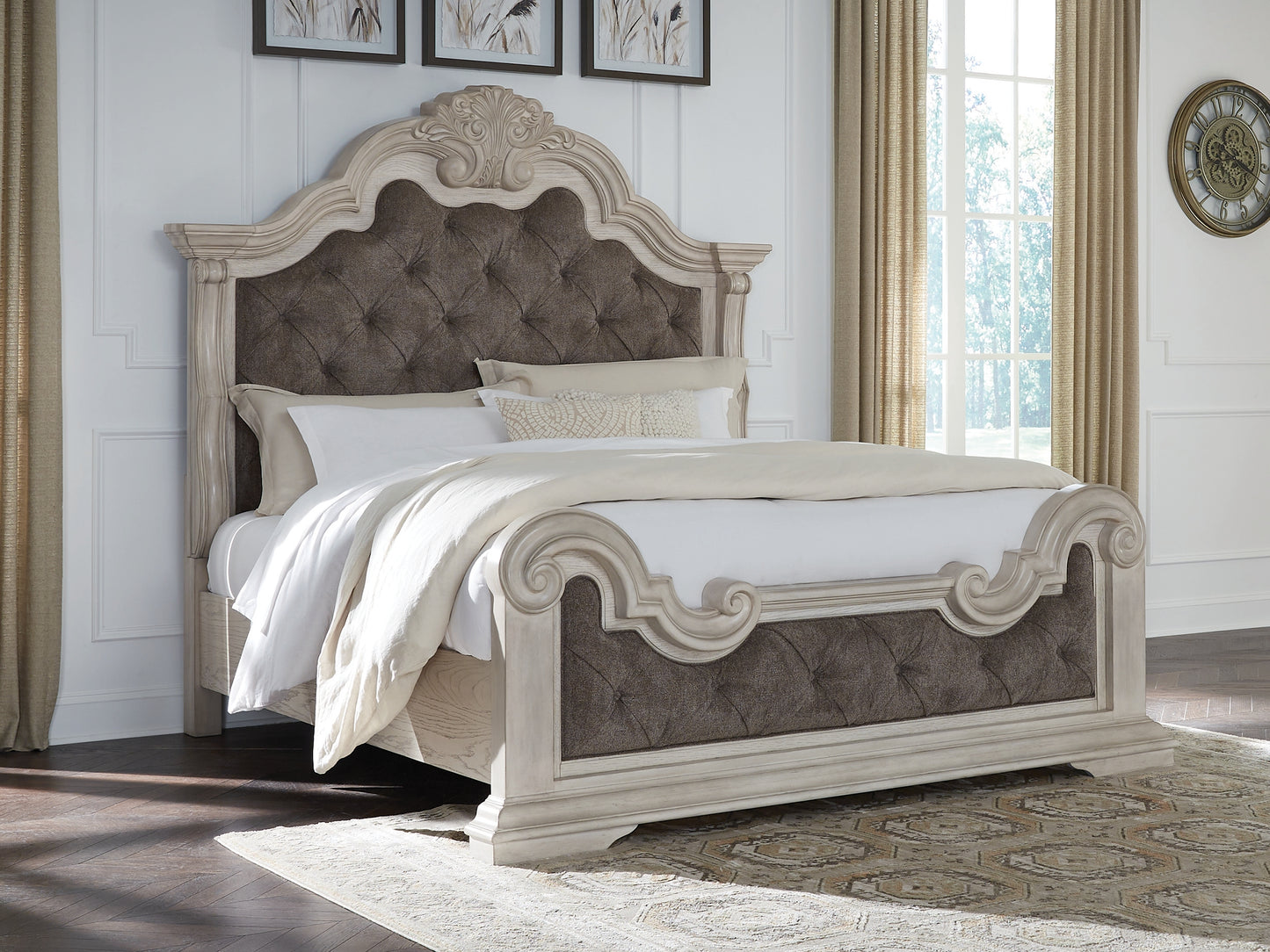 Myers Furniture Outlet - Ashley Furniture - Bruchandi Bedroom - King Upholstered Panel Bed / Antique White - PCB948B4