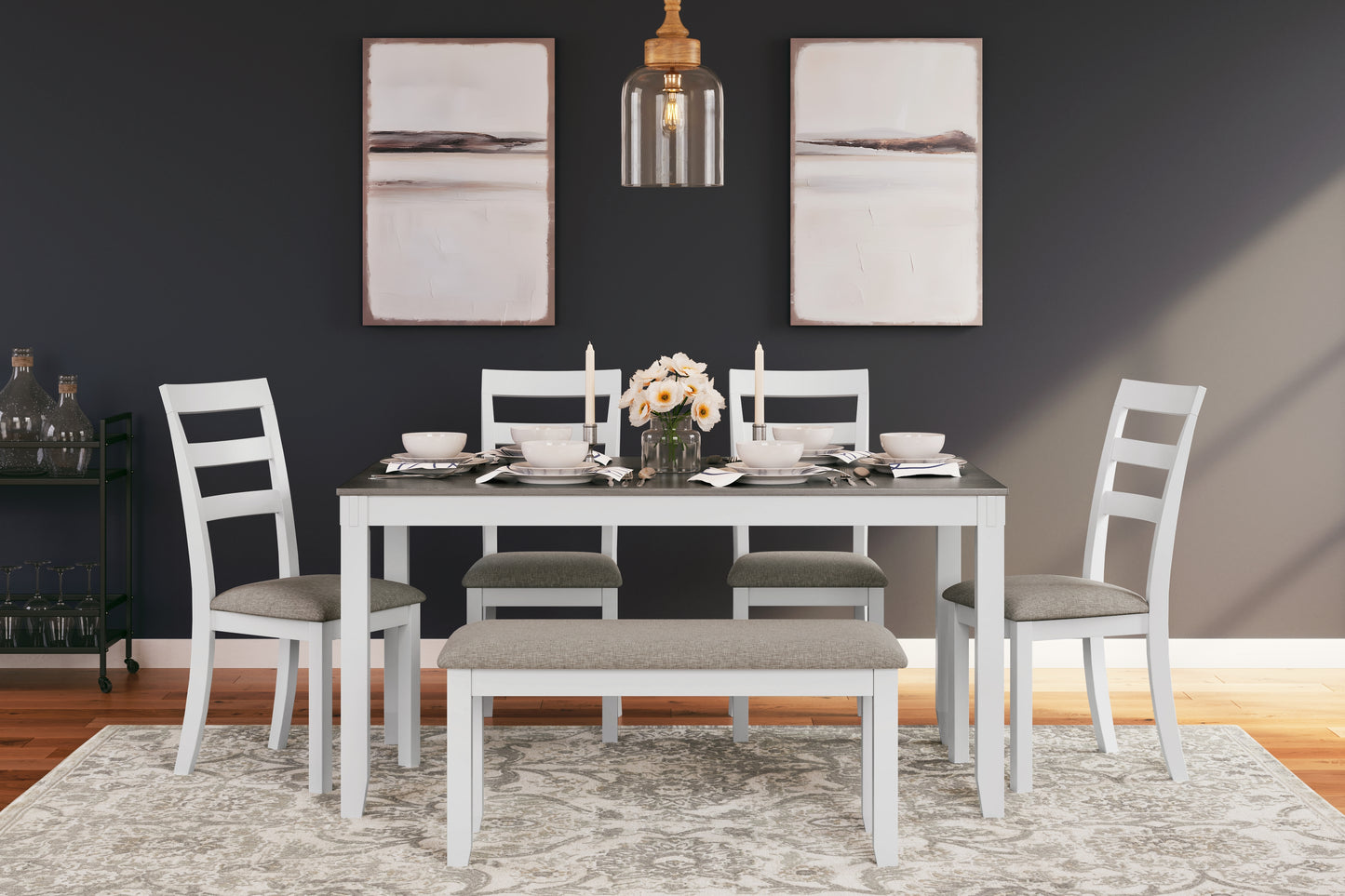 Myers Furniture Outlet - Ashley Furniture - Stonehollow Dining Room - RECT DRM Table Set (6/CN) / White/Gray - D382-325