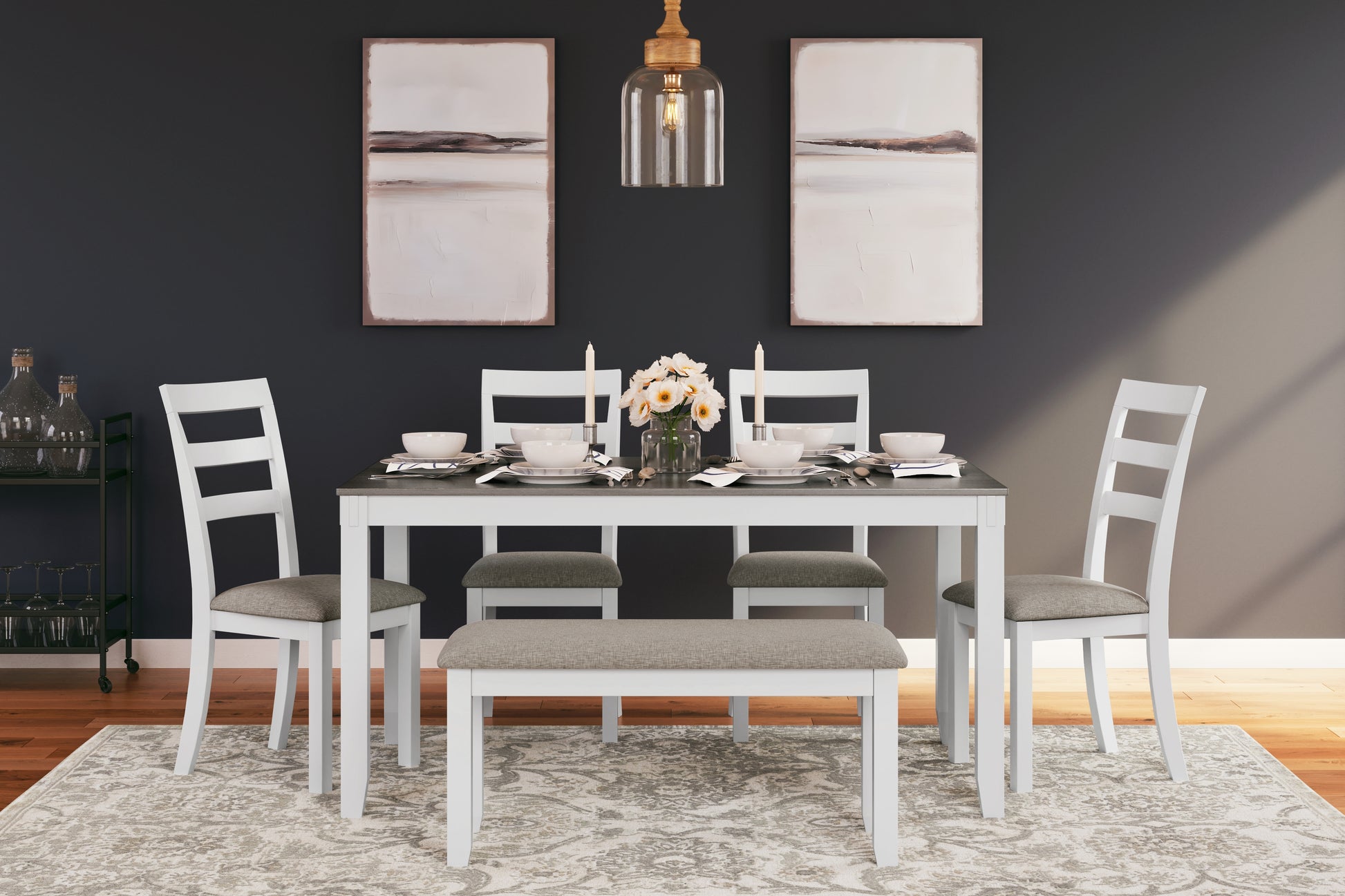 Myers Furniture Outlet - Ashley Furniture - Stonehollow Dining Room - RECT DRM Table Set (6/CN) / White/Gray - D382-325