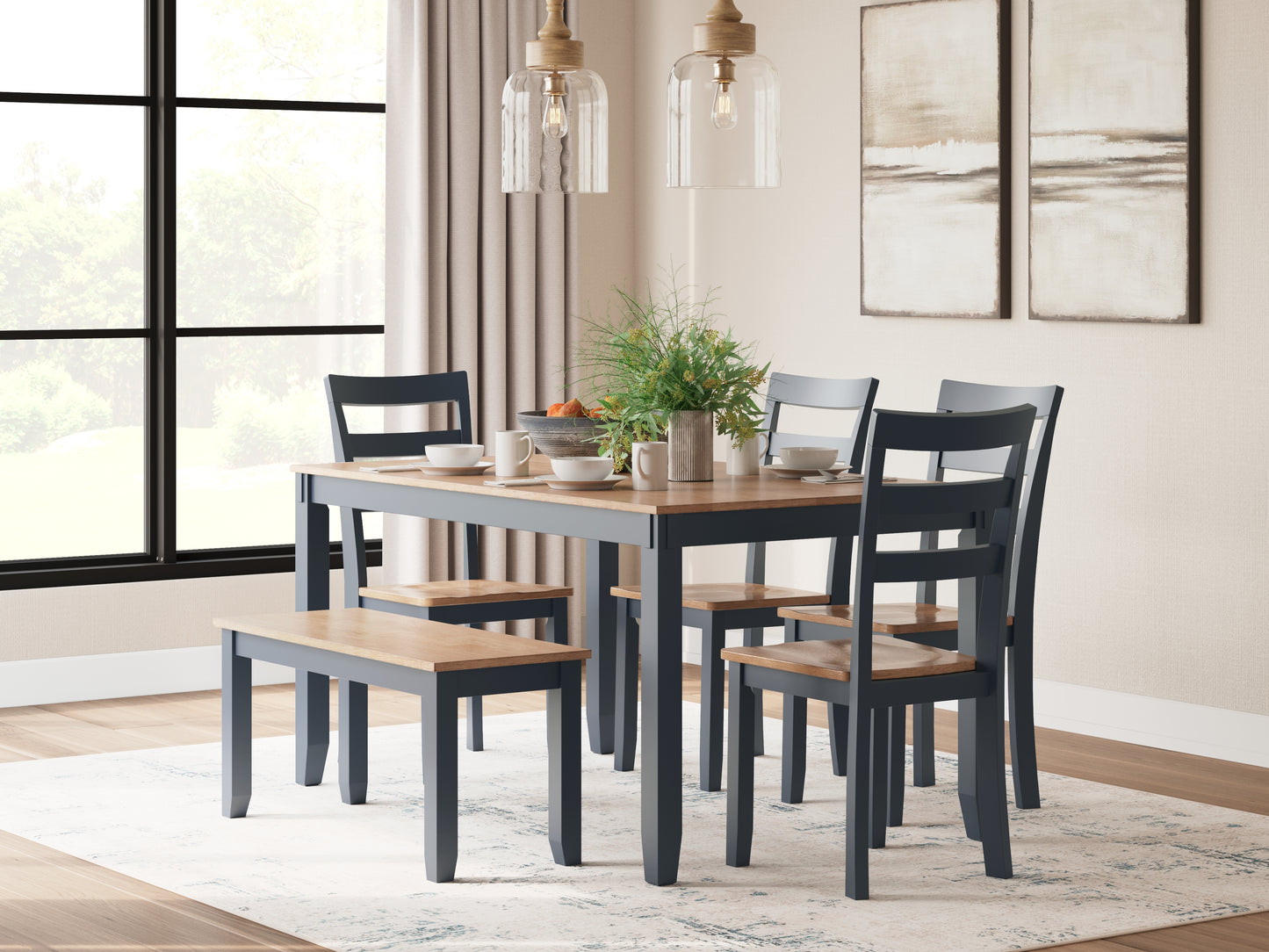 Myers Furniture Outlet - Ashley Furniture - Gesthaven Dining Room - Dining Room Table Set (6/CN) / Natural/Blue - D399-325