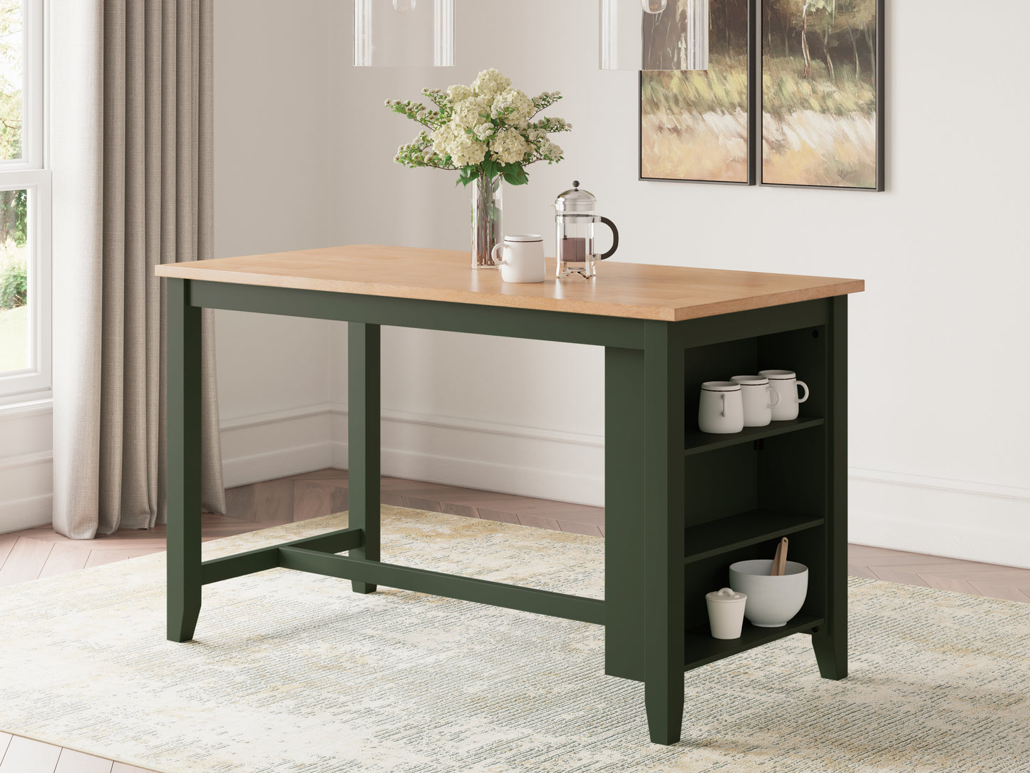 Myers Furniture Outlet - Ashley Furniture - Gesthaven Dining Room - RECT Dining Room Counter Table / Natural/Green - D401-13