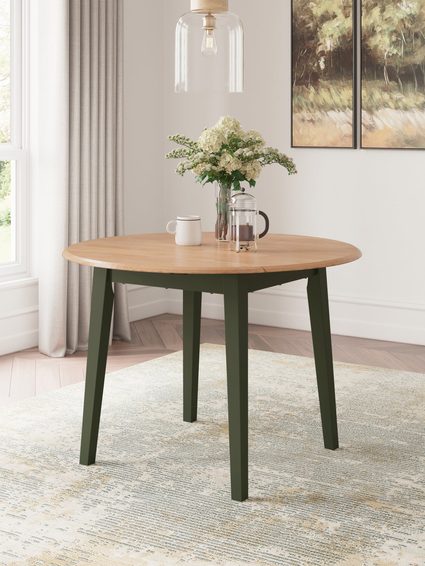 Myers Furniture Outlet - Ashley Furniture - Gesthaven Dining Room - Round DRM Drop Leaf Table / Natural/Green - D401-15