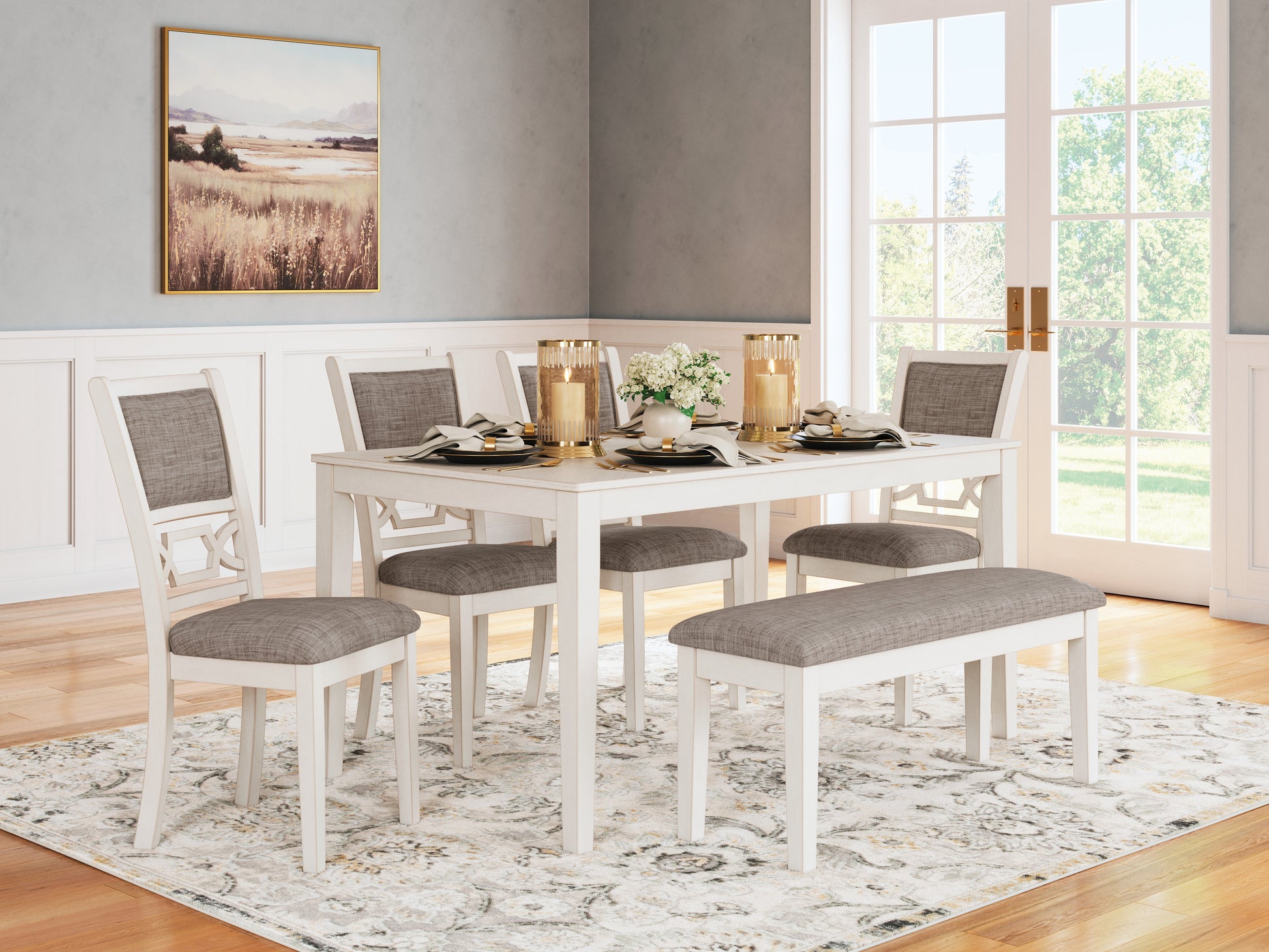 Myers Furniture Outlet - Ashley Furniture - Erinberg Dining Room - Dining Room Table Set (6/CN) / Antique White - D423-325