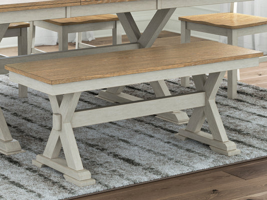 Myers Furniture Outlet - Ashley Furniture - Purlaney 48" Dining Bench - Large Dining Room Bench / Antique White/Natural / 48"W x 16"D x 19"H - PCD627-00