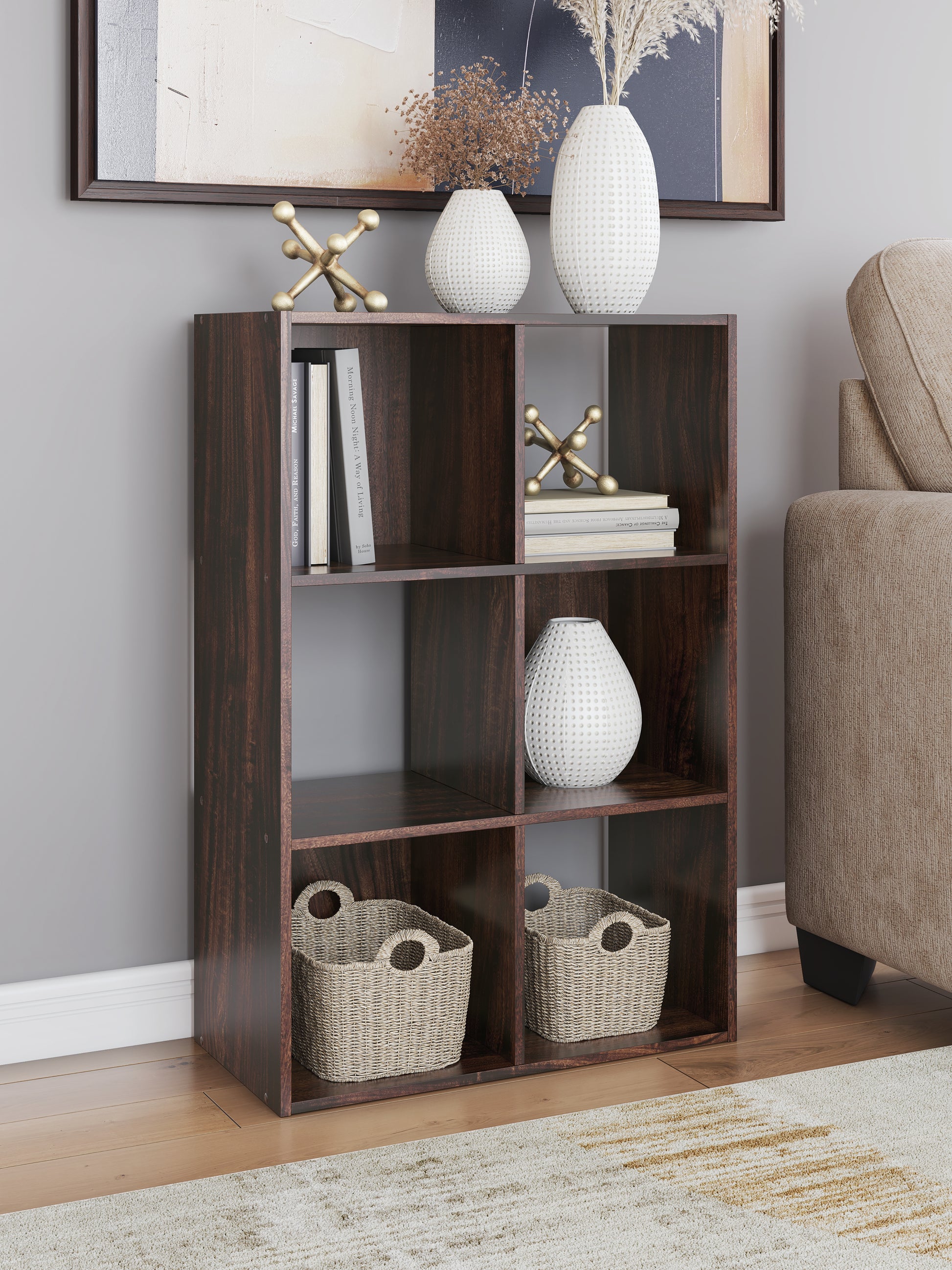 Myers Furniture Outlet - Ashley Furniture - Glosmount Six Cube Organizer - Six Cube Organizer / Cherry/Light Brown - EA1055-3X2