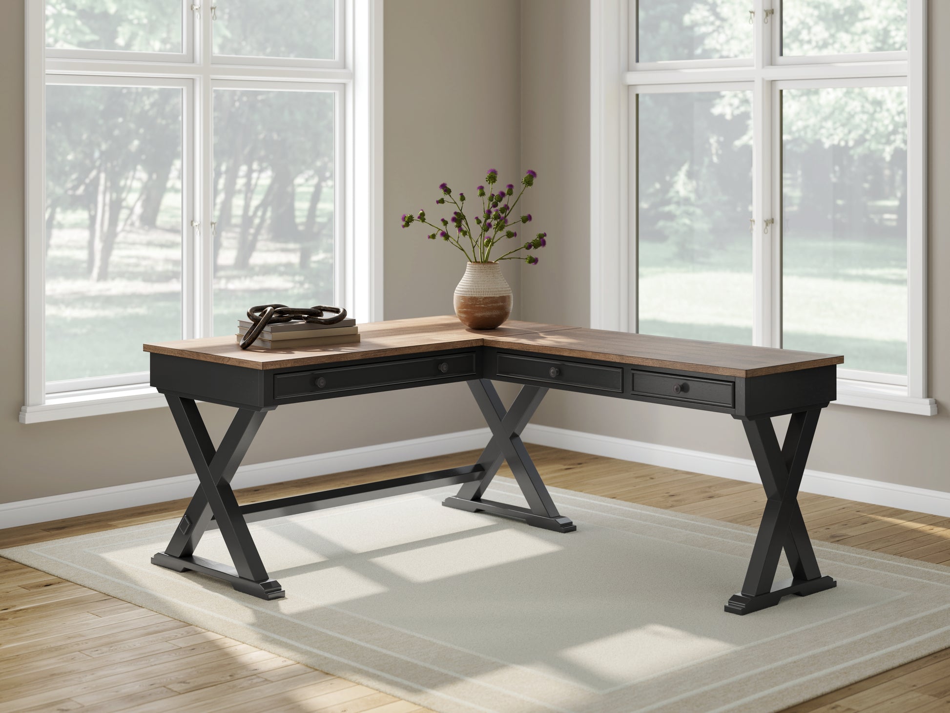 Myers Furniture Outlet - Ashley Furniture - Wildenauer Office Desk - Home Office Desk / Brown/Black - H664H2