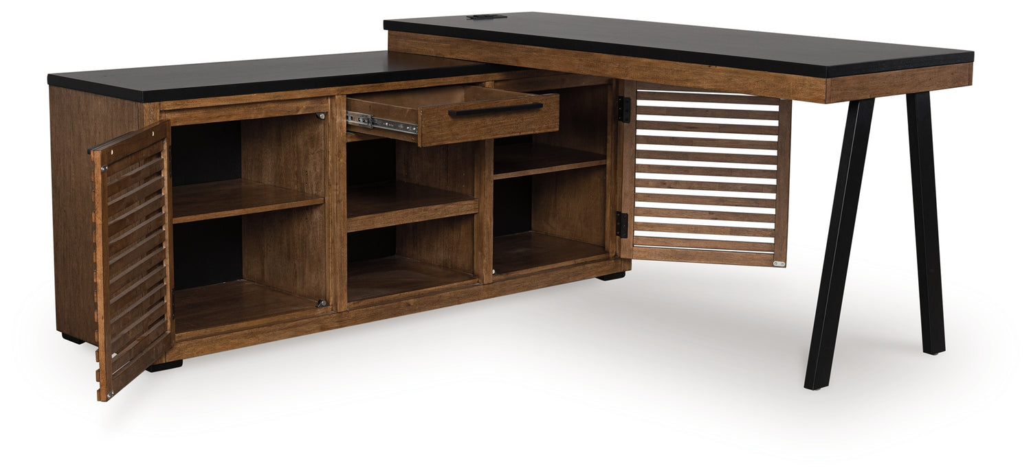 Myers Furniture Outlet - Ashley Furniture - Kallari Office Desk - Credenza with Desk Return / Warm Brown/Black - H737H1