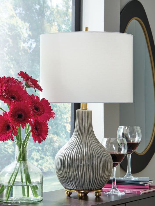 Myers Furniture Outlet - Ashley Furniture - Judlen Lighting - Ceramic Table Lamp (1/CN) / Gray/Gold Finish - L100844